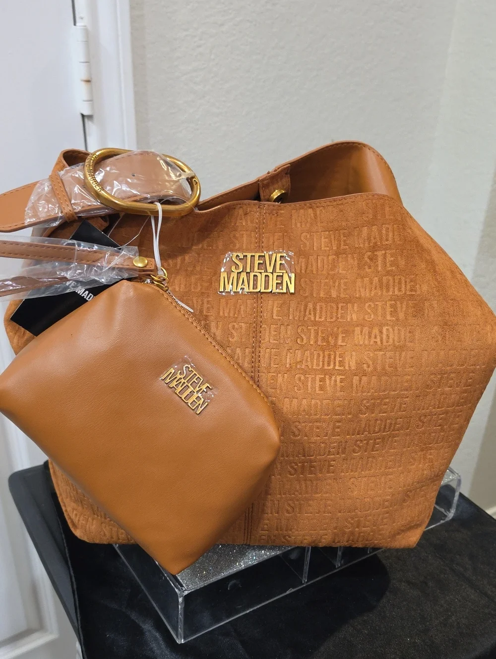 Steve Madden BFlorence Logo-Embossed Hobo Bag- Tobacco